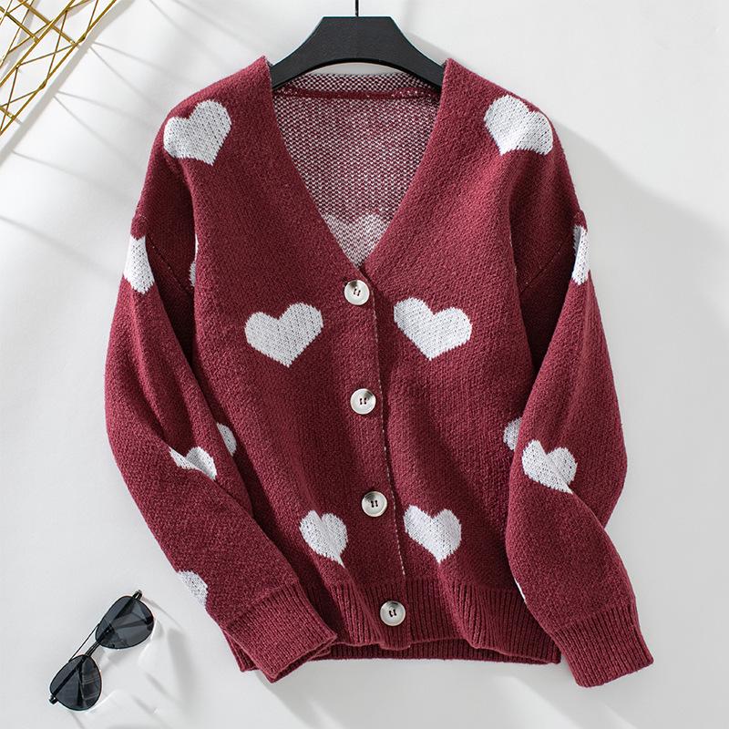 Fuzzy Women's Knitwear: Heart Single-Breasted Loose Cardigan - Autumn/Winter 2024