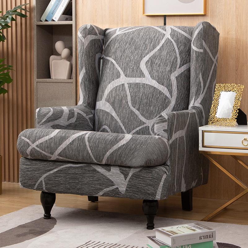 Wingback Chair Slipcover 2 Pieces/set Stretch Sofa Cover Armchair Cover Couch Furniture Protector Elastic Bottom for Living Room