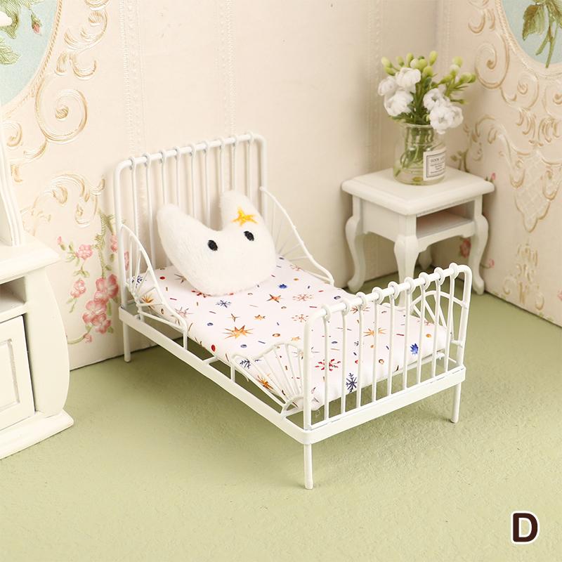 1:12 Dollhouse Mini European Iron Bed Cradle Bed Cushion Mattress Bedroom Decor