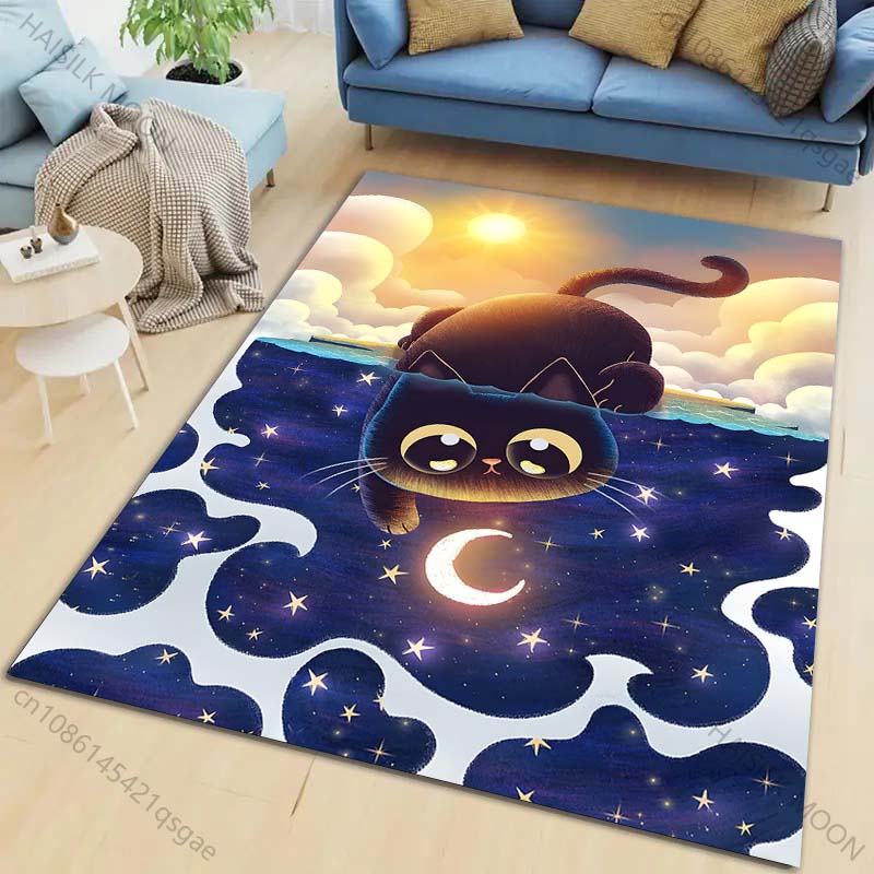 

New product Black cat on starry water Carpet for Living Room Bedroom Bedside Floor Mat Cloakroom Children Play Mat Area Rug 40x60cm
