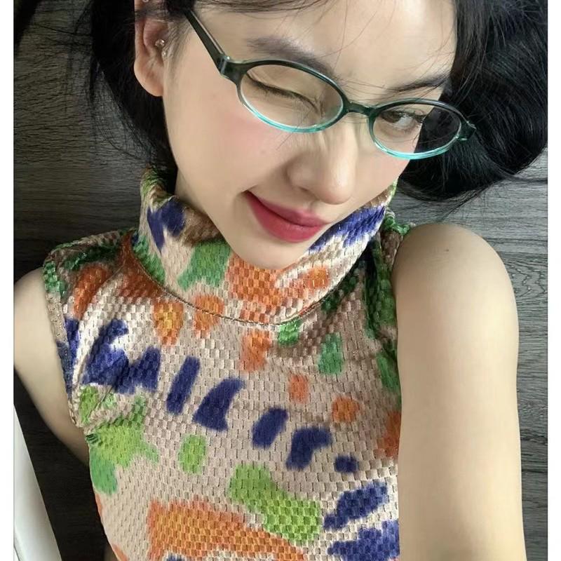 Retro Oval Blue-Green Eyeglasses with Clear Prescription Lenses Flat light