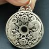 3.5Cm Rare Old China Miao Silver Feng Shui 2 Pixiu Beast Luck Necklace Pendant