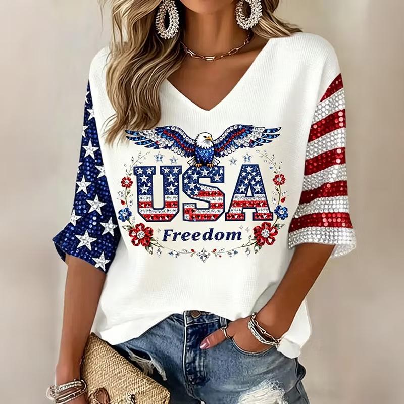 Fashion Women's V-Neck Short Sleeve 3D Casual Color Printing Casual Short Sleeve V-Neck T-Shirt