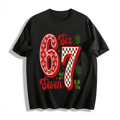Weihnachtliches Motiv Nummer 67 Print Lässiges Oberteil Reines Baumwoll-T-Shirt