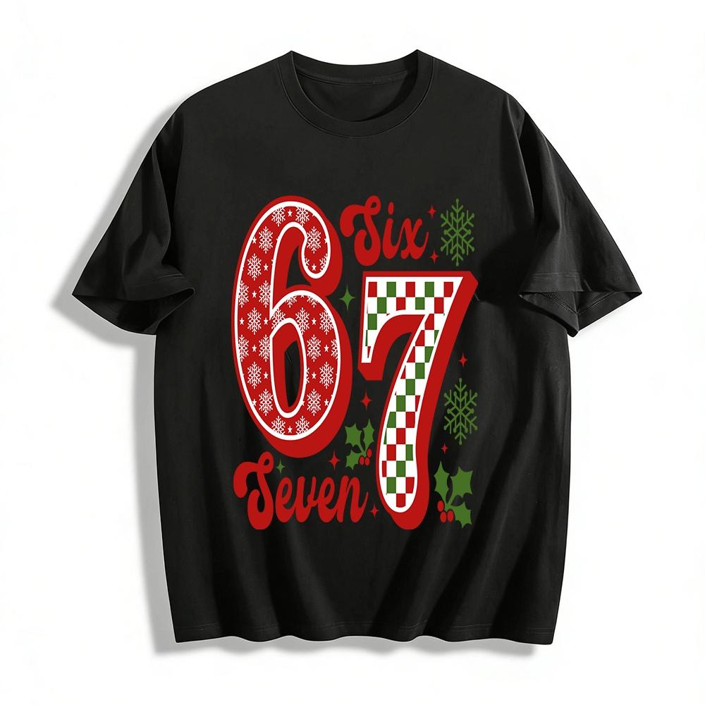 Christmas Themed Number 67 Print Casual Top Pure cotton T-shirt XXS