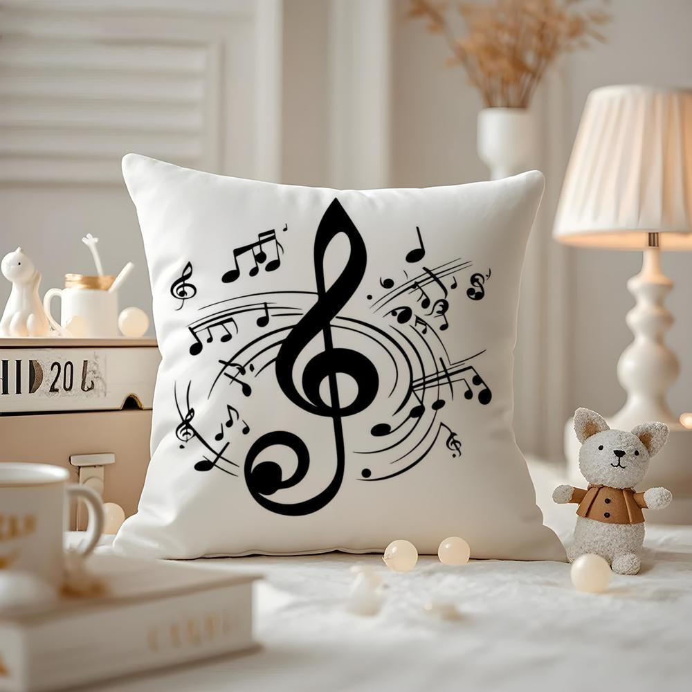 Sheet Music Printing Cushion Cover Antidustmite Pillowcase Invisible zipper silky short plush Sofa cushion cover