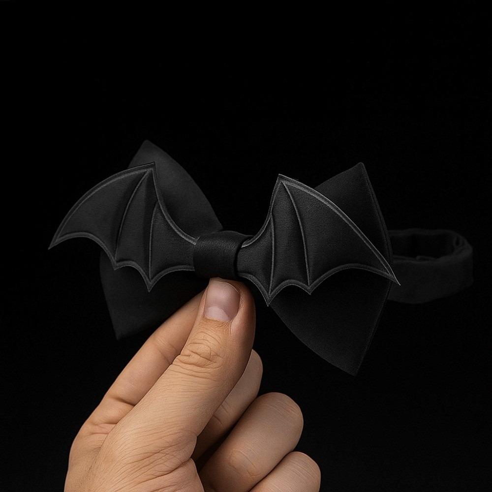 Black Halloween Cravat PU Leather Men Necktie Simple Bat Bow Tie  Cosplay