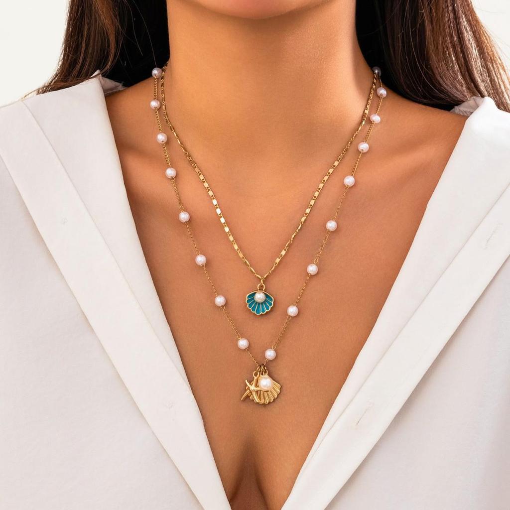 European-American Starfish Necklace & Earring Set: High-End Clavicle Chain, Light Luxury Vacation Style for Women.