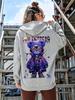 American Street Style Purple Sunglasses Small Bear Print Hooded Sweatshirt Oversized Loose Long-sleeved Casual T-shirt