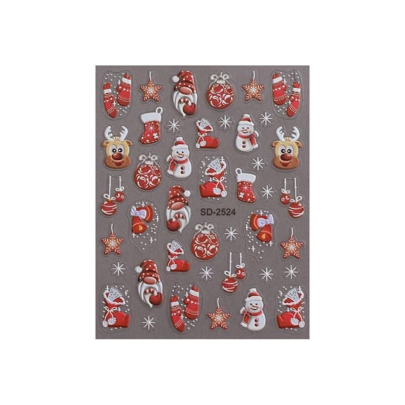 5D Geprägte Weihnachts-Nagelsticker Weihnachtsbaum, Schneeflocken, Elch, Schneemann Nagelaufkleber Herbst Winter Nagelzubehör Dekoration