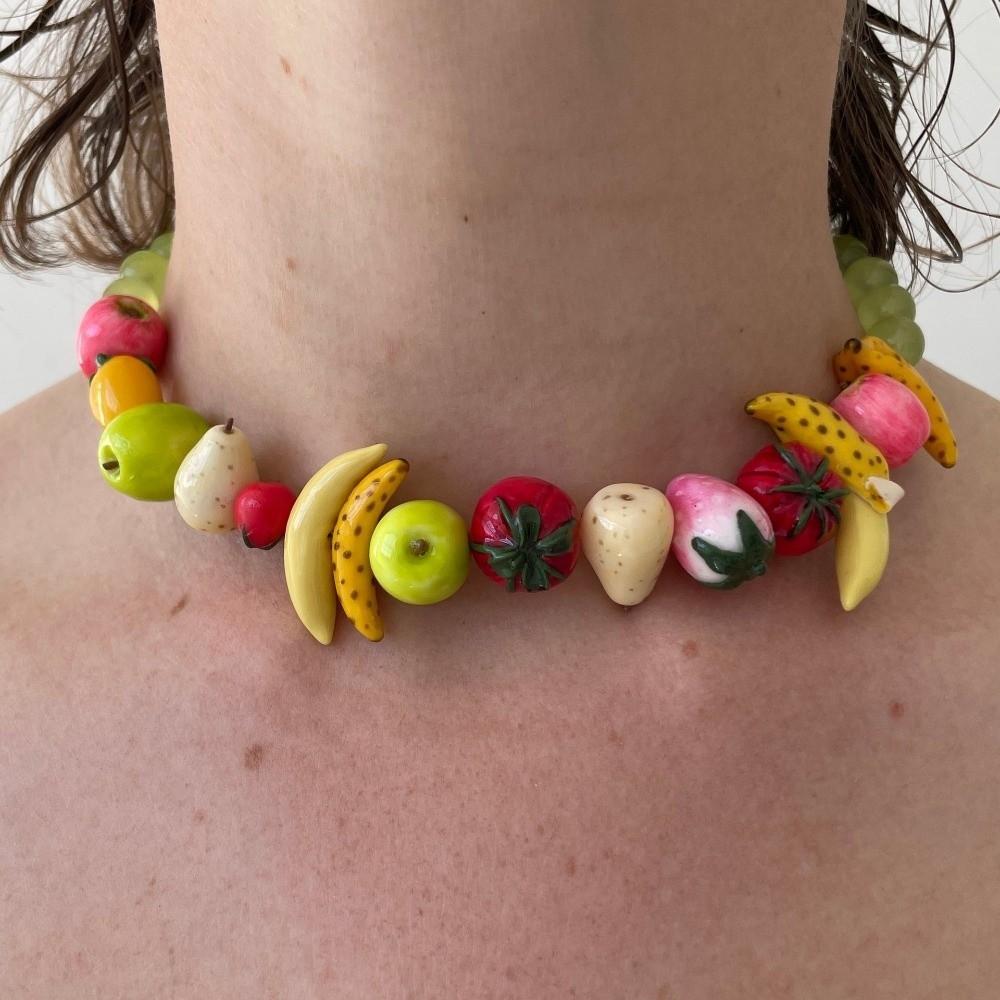 3D Fruit 3D Fruit Necklace Colorful Fruit Beaded Chain Necklace Handmade Necklace Party Use