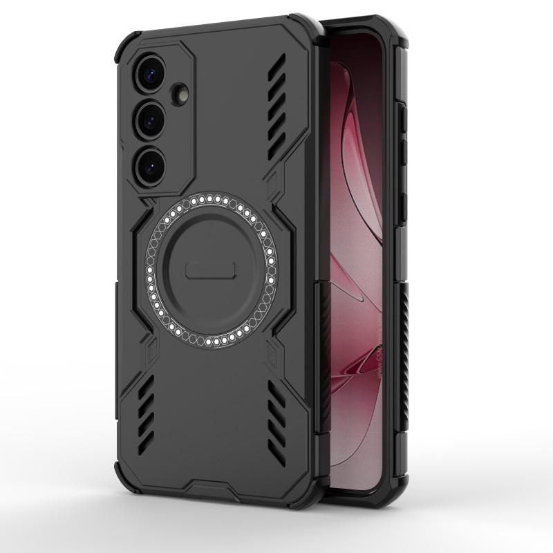 For Samsung Galaxy A35 5G Magnetic Case WANLONFENG DJ Series PC TPU Phone Cover with 2Pcs Tempered Glass Film