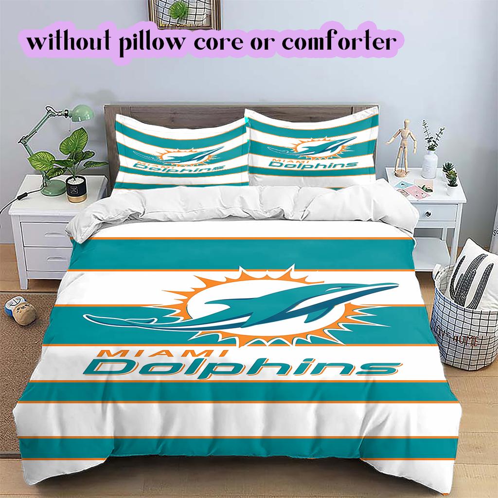 Miami Dolphins Pattern Bedding Quilt Set Quilt Cover Pillowcase Home Decoration Birthday Gift (1 * duvet cover + 2 * pillowcase, without core)