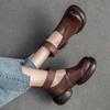 Johnature Genuine Leather Round Toe Thick Sole Pumps Casual Comfortable Hook & Loop Women's Shoes