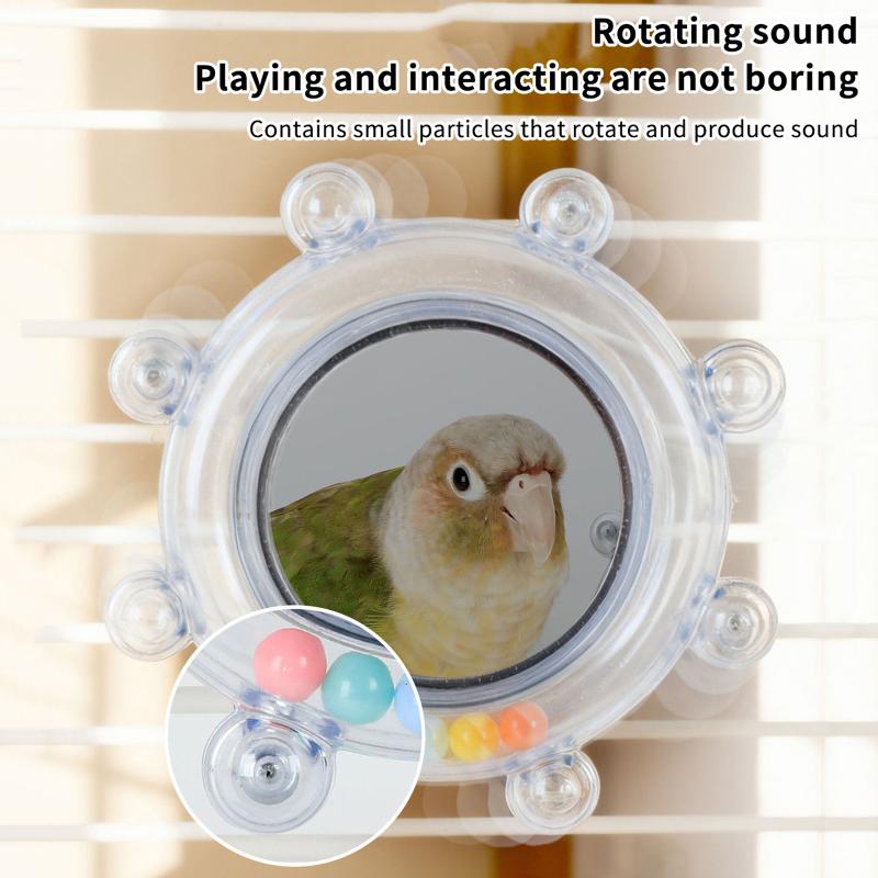 Colorful Ball Parrot Mirror Wear-Resisting Spinning Puzzle Bird Mirror Perch Bite Resistant Bird Cage Decor