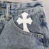 9912 CHROME HEARTS Men's and Women's American Style Trendy Jeans with Fabric Patches, Holes, Embroidery, Casual and Fashionable High Street Pants