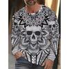 Men's Long-sleeved T-shirt 3D Printed High-definition Skull Stitching Printing Men's Autumn Tops Casual Round Neck Home Clothes