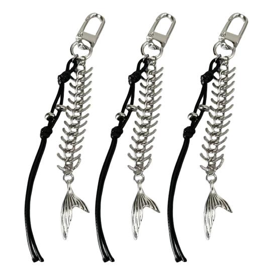 1/2/3Pcs Alloy Fishbone Keychain Pendant Black Rope Design Lightweight Key Chain Backpacks Cars Key Organizer Accessories