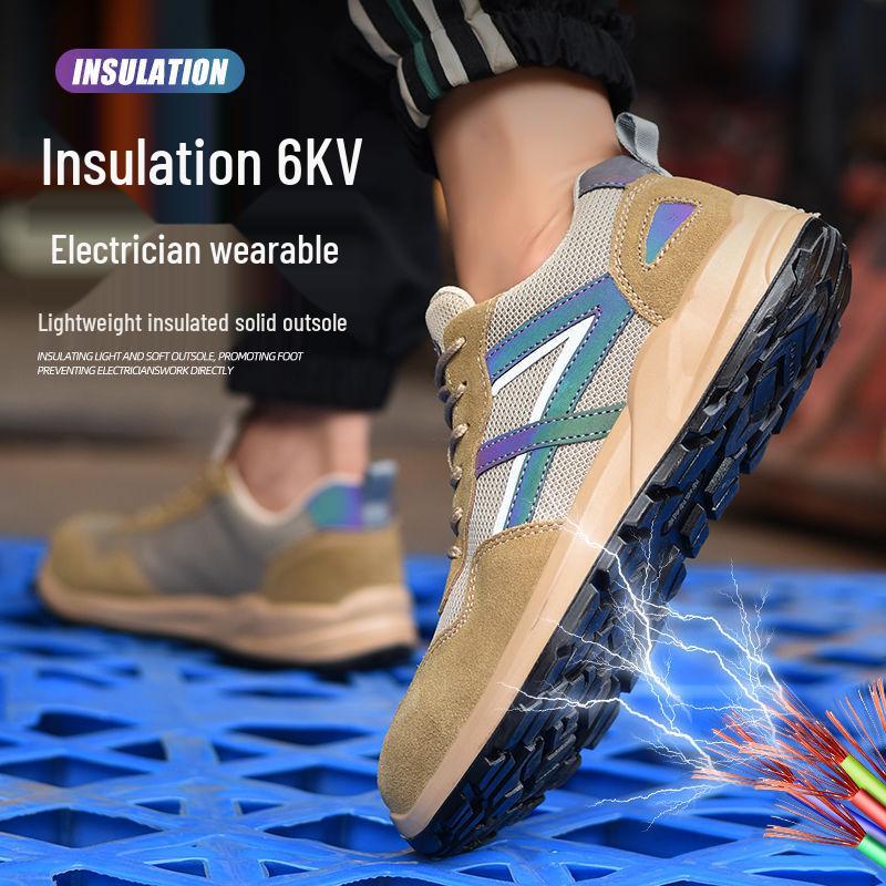 Men's Breathable Anti-Odor Steel Toe Electrician Work Shoes, Anti-Smash, Anti-Puncture, Non-Slip, Insulated up to 6KV, Soft Sole.