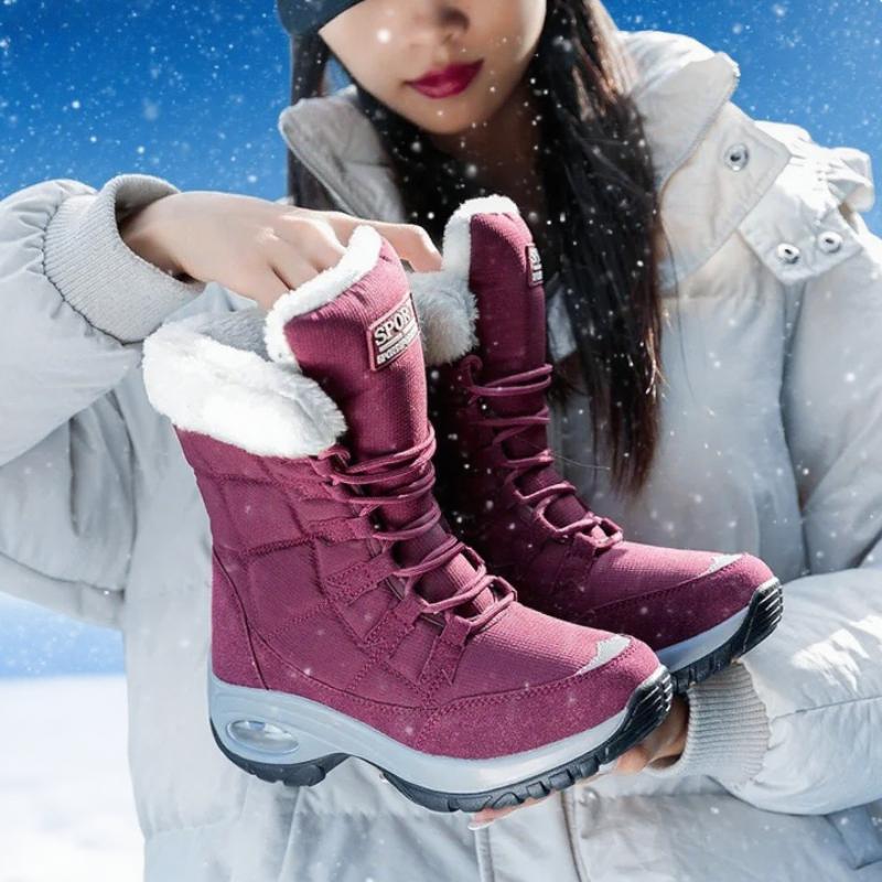 Women Boots Winter Warm Quality Mid-Calf Snow Boots High Quality Snow Boots Lace-up Comfortable Ankle Outdoor Waterproof Hiking