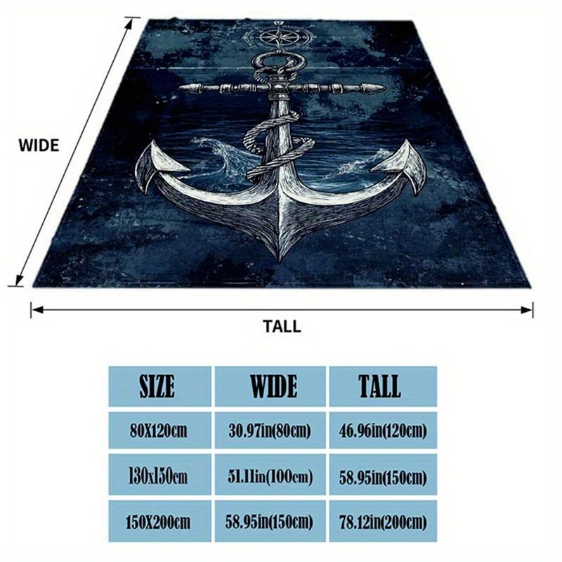 1pc Nautical Anchor & Waves Printed Throw Blanket - High-Quality Polyester, Rectangular, Knit Fabric, Ideal for Cozy Home Decor & Unique Gif