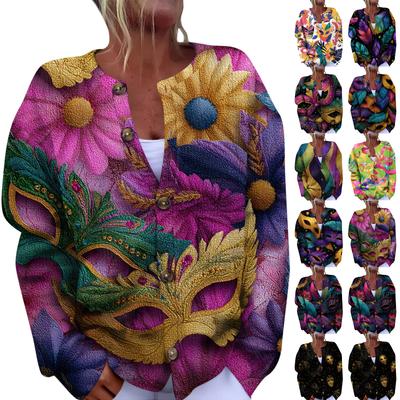 Women's Fashion Festival Printed Long-Sleeved Knitted Cardigan With Button-Front