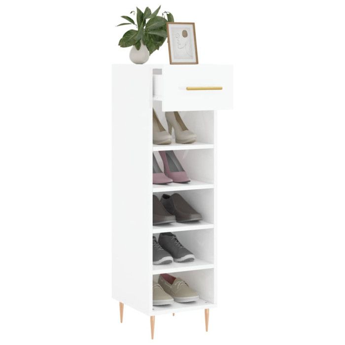 VidaXL Shoe Cabinet High Gloss White 30x35x105 Cm Engineered Wood 829662