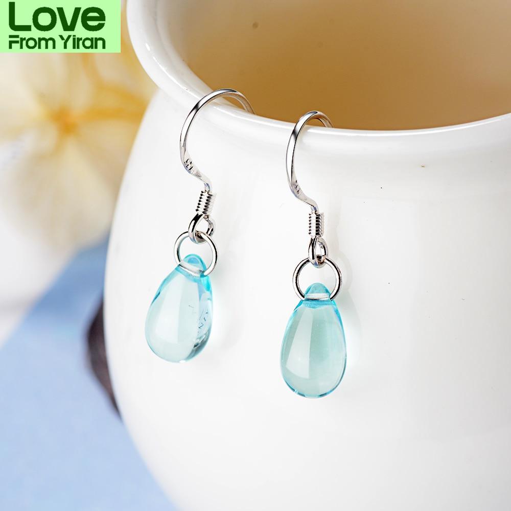 Literární náušnice s modrým křišťálem ve tvaru kapky vody pro ženy, náušnice ze sterlingového stříbra 925, Boucle D 'Oreille S -E666