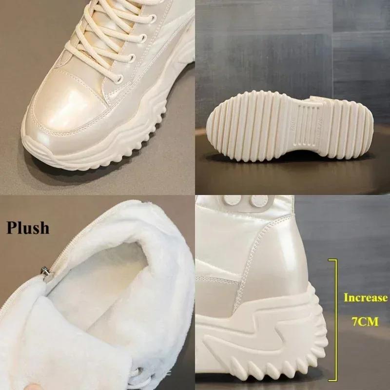 7CM Erhöhung Echtes Leder Plattform Keil Versteckte High Heels Frauen Stiefeletten Casual Chunky Sneakers Frühling Herbst Schuhe