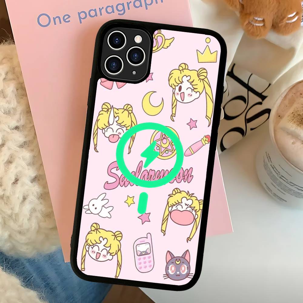 S-Sailors Anime Moon Magnetic Phone Case For IPhone 16 15 14 13 12 11 17 Pro Max Plus Wireless Charge Cover