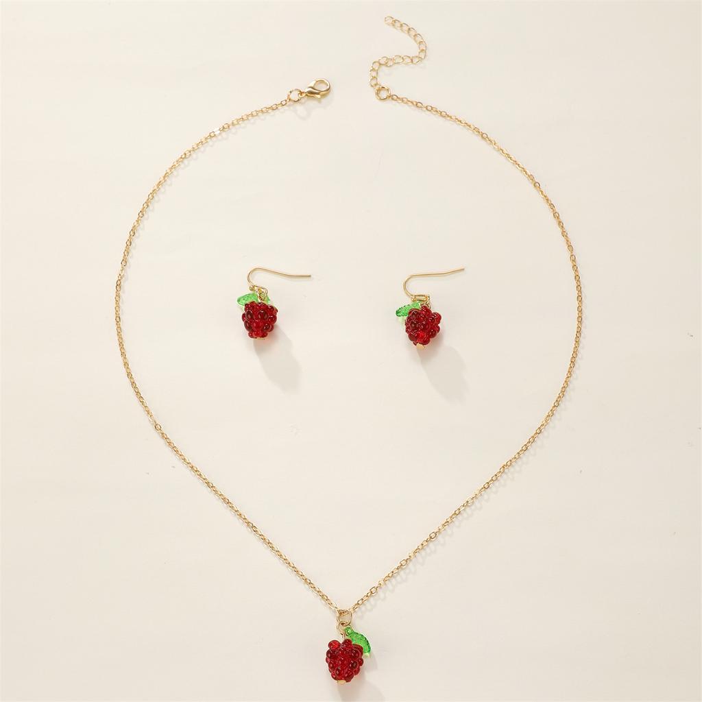 Raspberry Pendant Alloy Jewelry Set Stylish Fruit Shaped Necklace and Earrings for Ladies Unique Daily Wear Accessories
