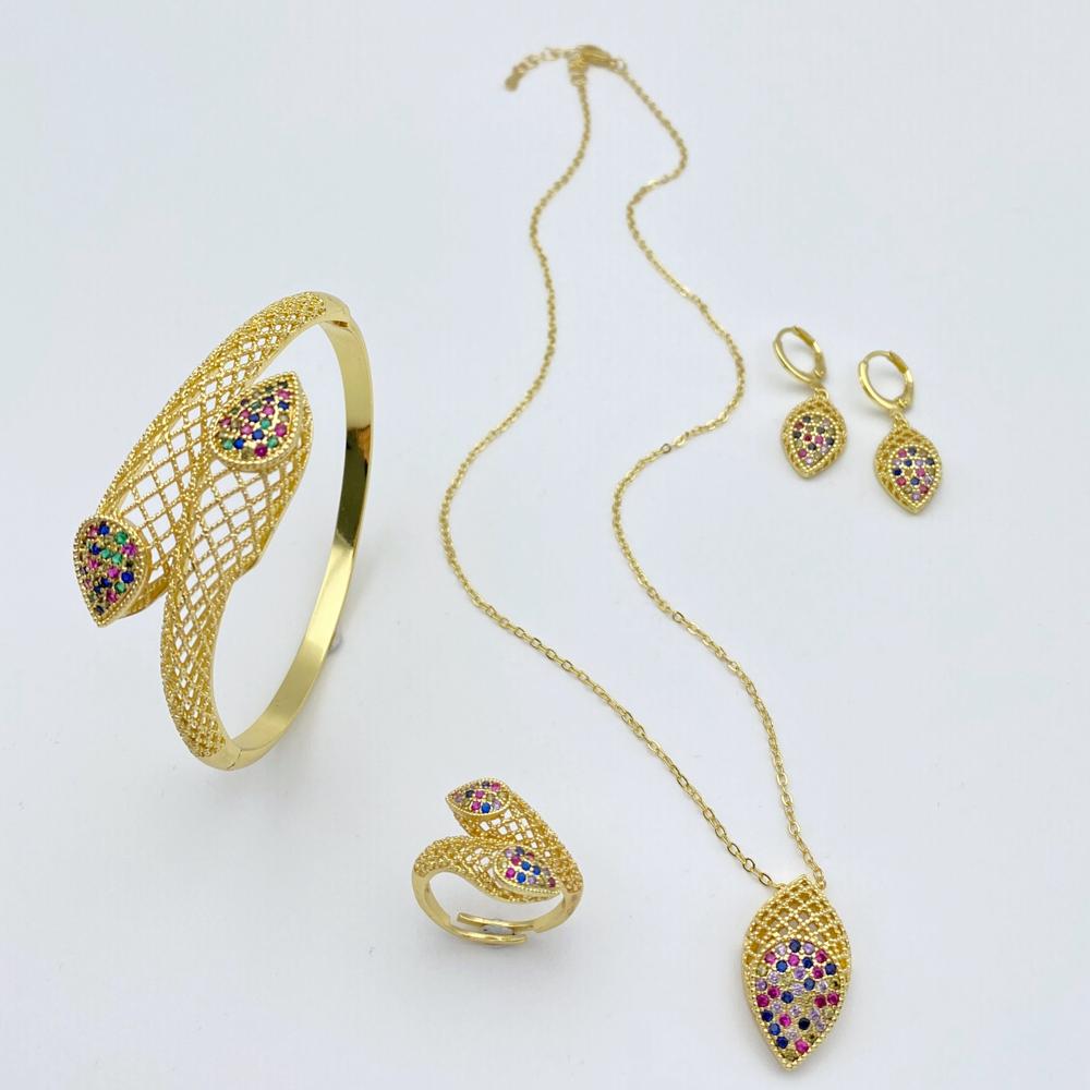 

Комплект ожерелья и серег Flora Retro, 4 предмета, циркон, медь с цирконом, для свадебной вечеринки, рождественский подарок для жены, ее, женщин resizable&Other&Gold-color