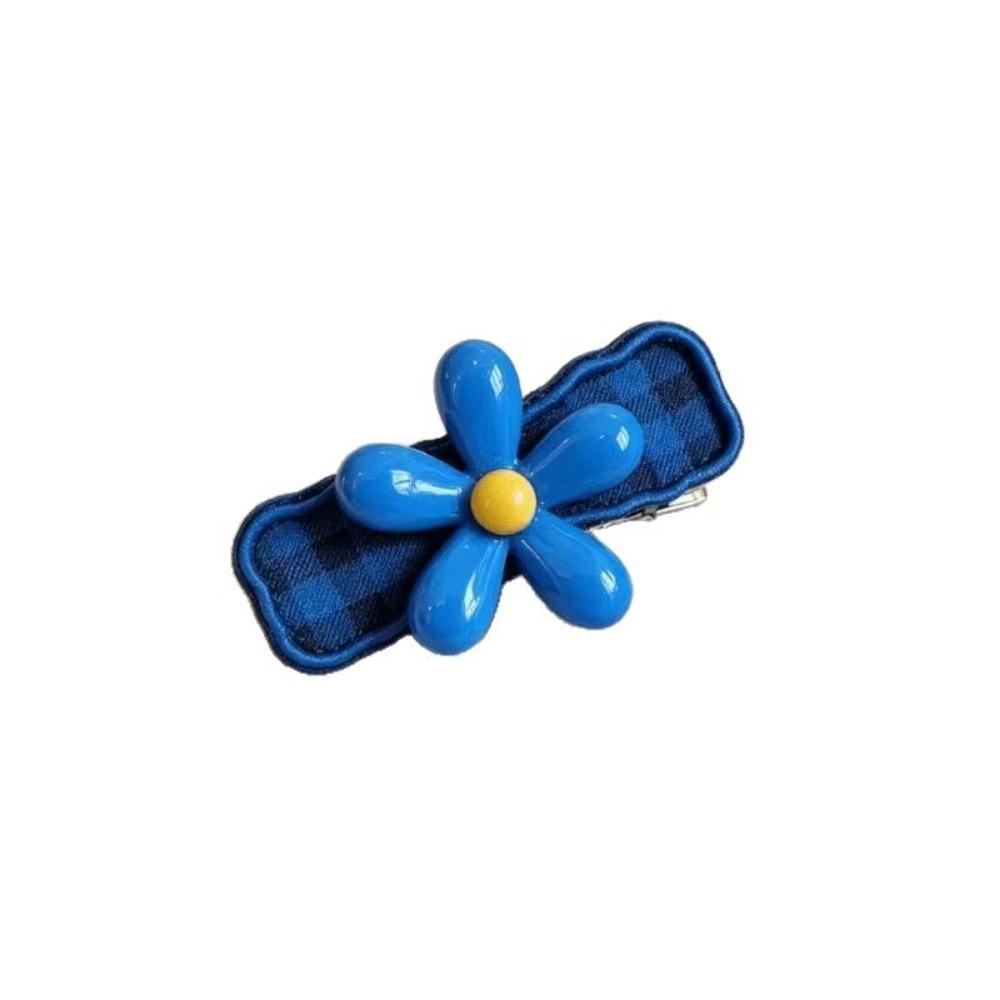 Mini Hairpin Blue Plaid Bangs Side Clip Fashion Flower Hair Clips For Women Kids синий