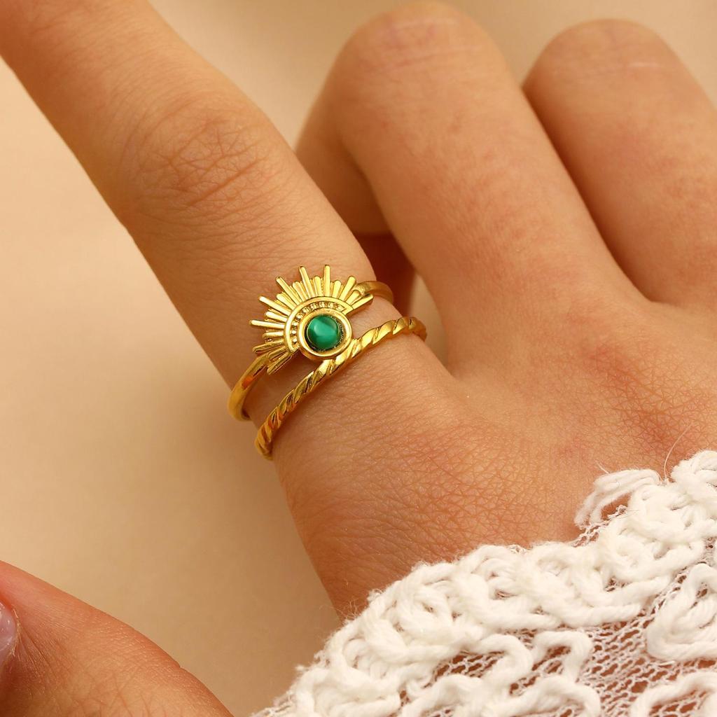 Vintage Turquoise Stainless Steel Open Finger Ring for Women