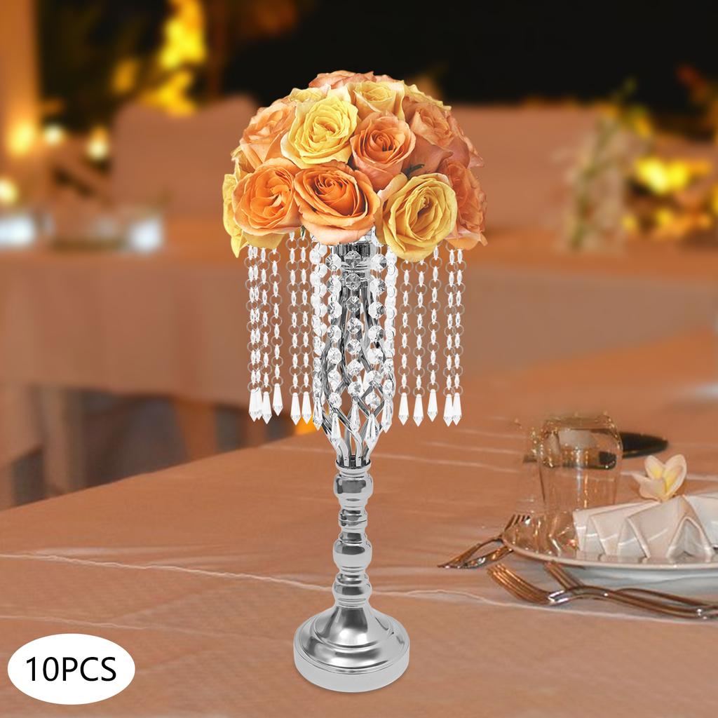Bymaocar 10 Pcs Silver Crystal Flower Stands,Tabletop Metal Flower Vase for Gift,Wedding,Event,Reception,Birthday,Home DIY Decor