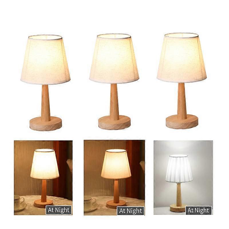 LED Table Lamp Wooden Decorative Bedroom Bedside Desk Lamp Nordic Linen Lamp Shade USB Charging