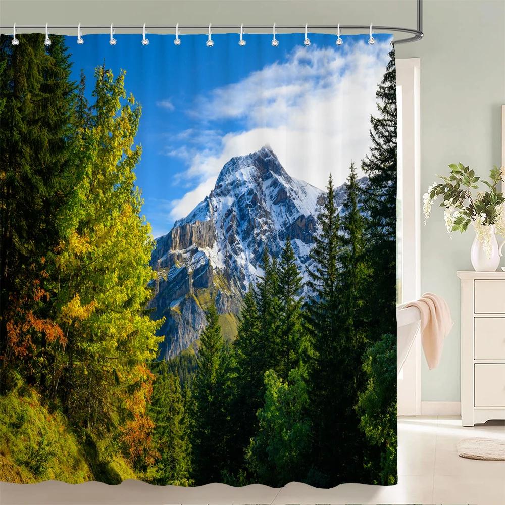Scenery 3D Bathroom Curtains Natural Landscape Printed Shower Curtains With Hooks Home Decoration Waterproof Fabric Bath Screen