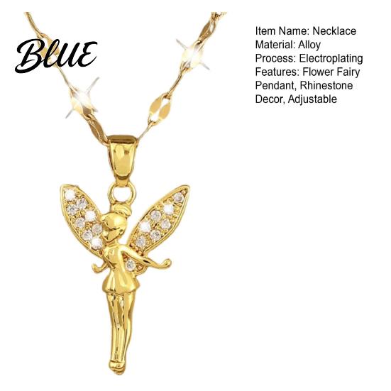 Flower Shape Necklace Women Fairy Pendant Rhinestone Decor Adjustable Chain