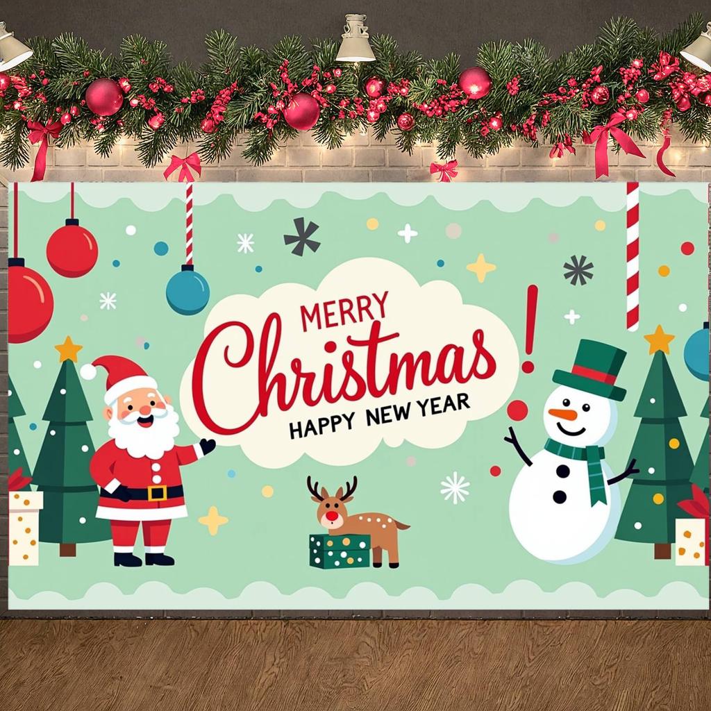 Christmas Banner Snowman Pattern Happy New Year Banner Xmas Banner Candy Cane For School Activity Holiday Event Home Decoration