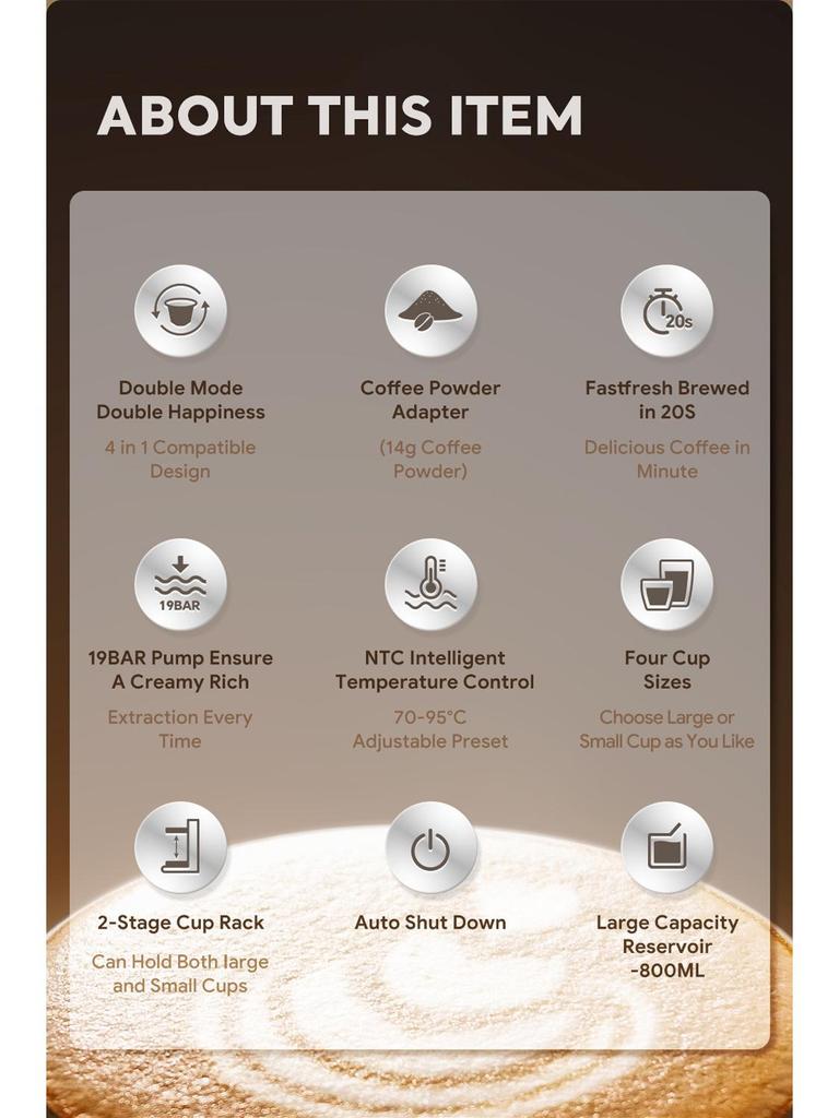 Aparat de cafea Smart Touch: Pornire cu o singură tastă, Multi-arome, Capsule americane și italiene