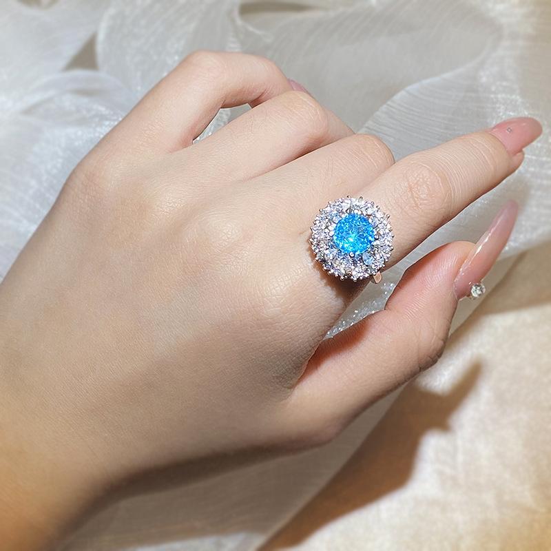 High-quality Blue Zircon Ring for Women's Fashion Party Jewelry Paraiba Ring Engagement Ring Anniversary Gift