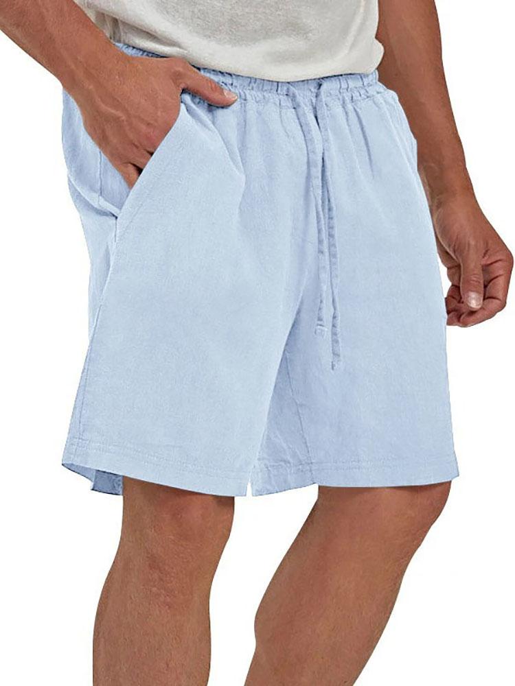 Mens Cotton Linen Shorts Casual Loose Fit Hawaiian Beach Style Short Pants Summer Breathable Lightweight Shorts Cozy Streetwear