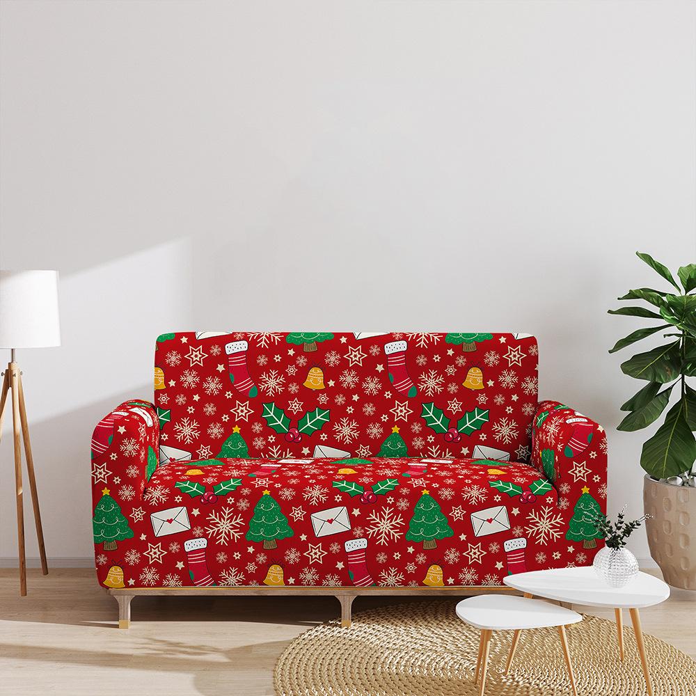 Elastic Sofa Cover Red Christmas All-Inclusive Three-Seat Sofa Cover Furniture Protective Cover