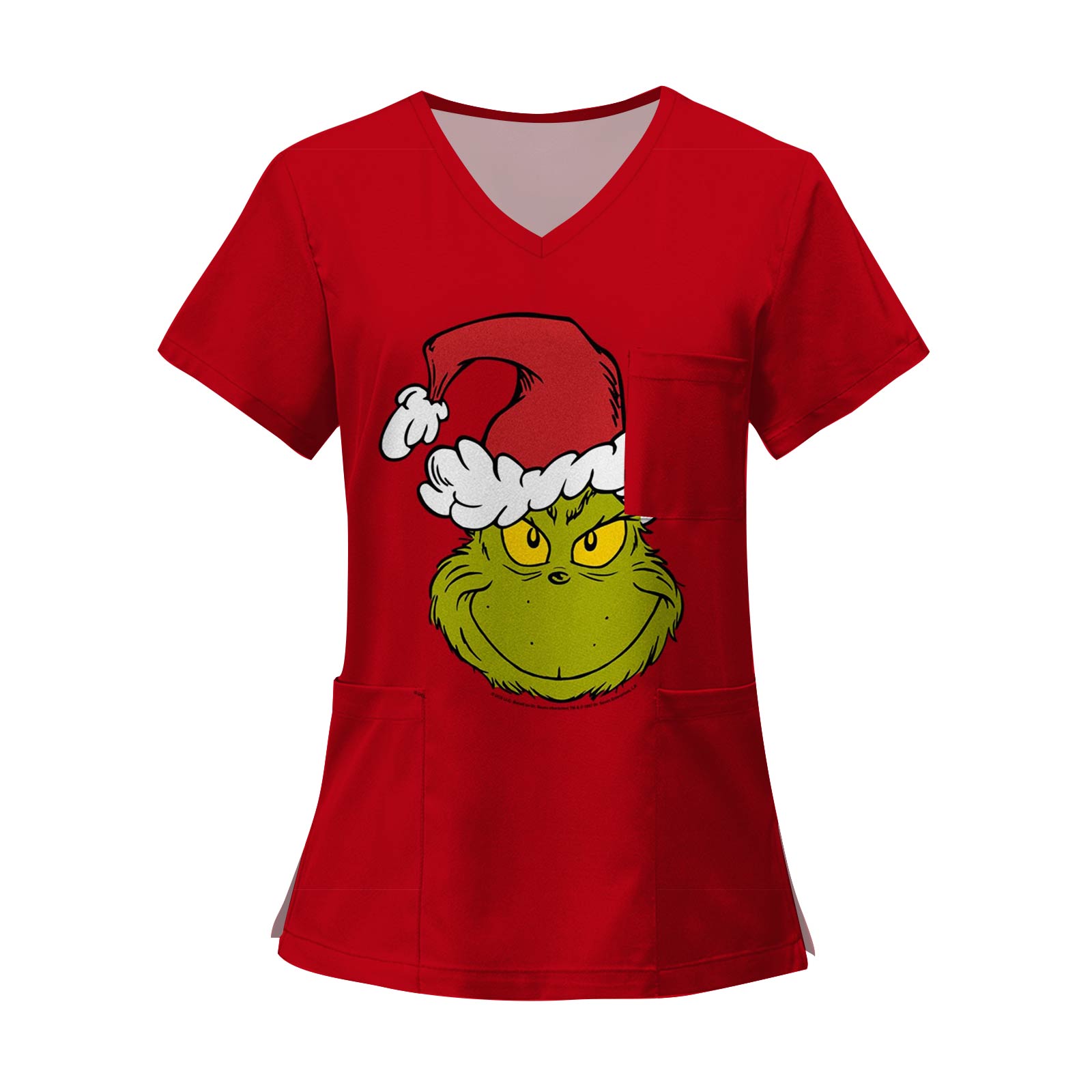 

Женские модные топы с короткими рукавами и V-образным вырезом с принтом, рабочие футболки с карманами M винный