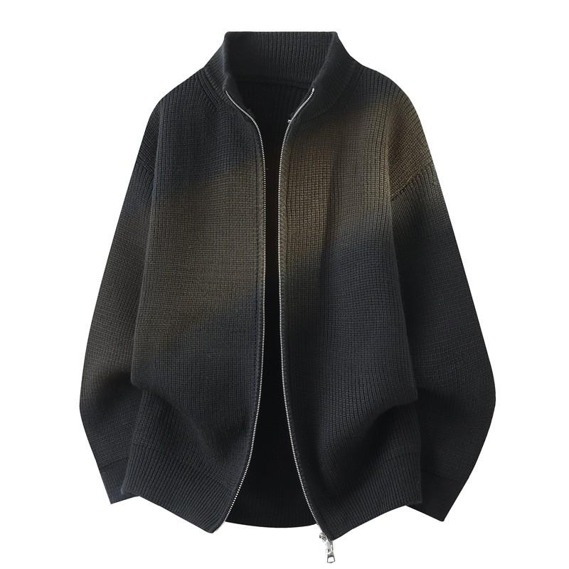 2026 Mens Loose Fit Solid Color Knit Shirt Casual Stand Collar Long Sleeve Top Teens