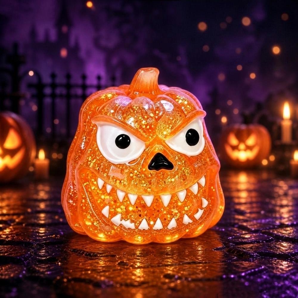 Soft Elastic Halloween Pumpkin Squeeze Toy Transparent Glitter Squishy Fidget Toy Party Favor