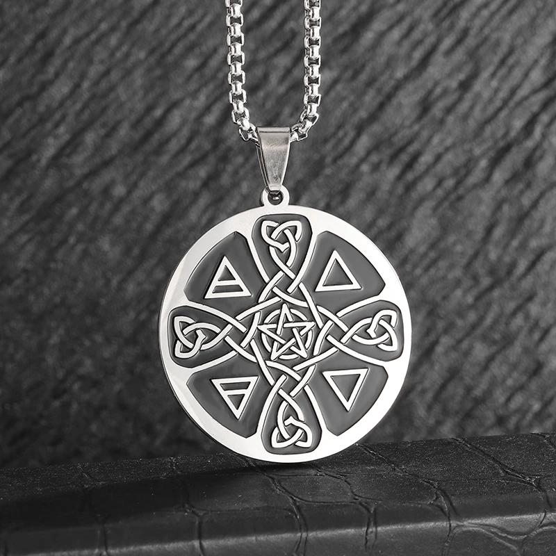 Nordic Rune Celtic Knot Necklace Men Stainless Steel Pendant Valknut Pagan Men Scandinavian Jewelry Punk Gift