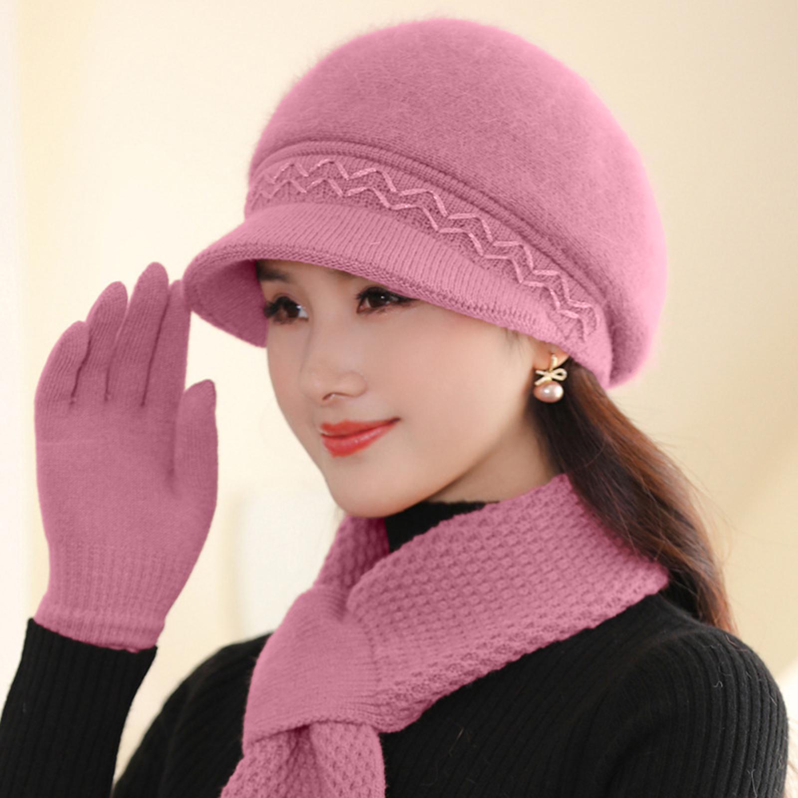 /Winter Fleece-Lined Thickened Grandma Hat Knitted Wool Hat For Women - Middle-Aged And Elderly One Size розовый