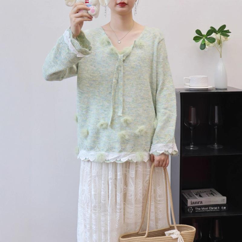 Autumn and Winter New Bead Design Knitted Sweater Top Loose Soft Waxy Gentle Wind Sweater Pullover Woman