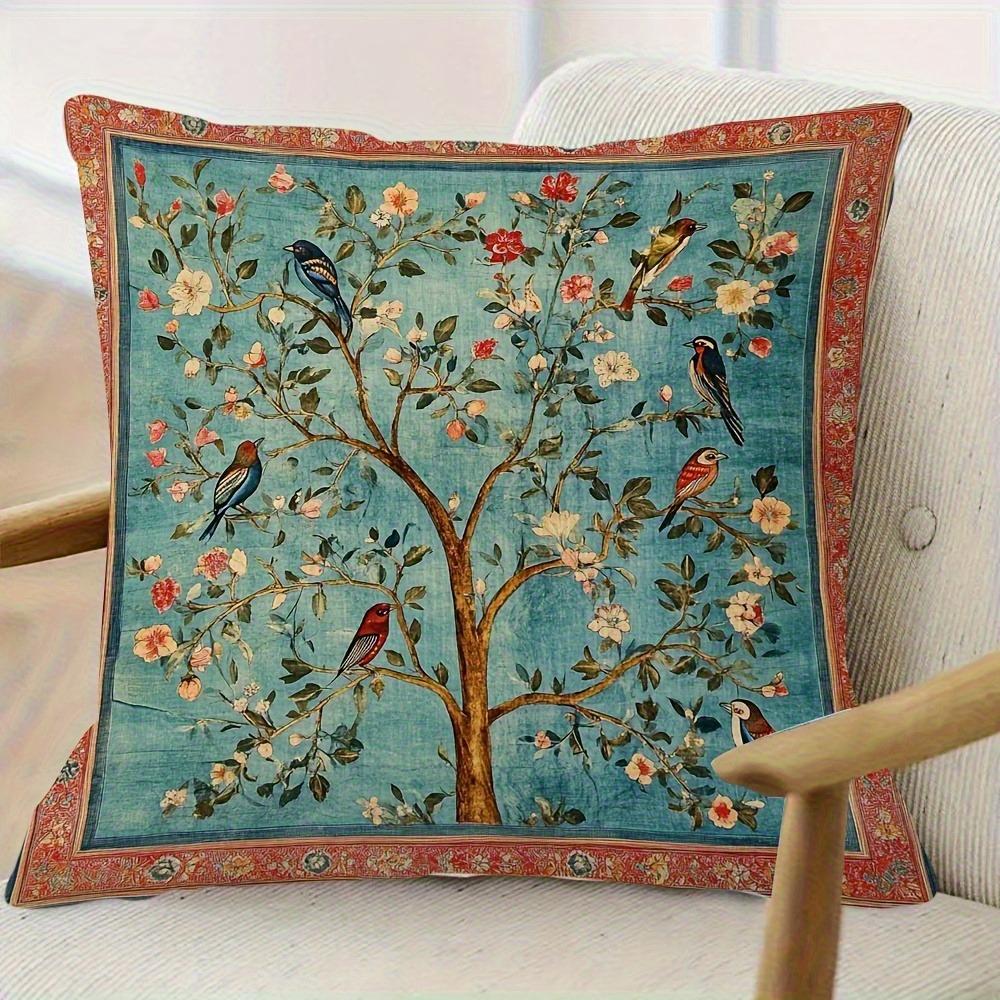 Exquisite Floral and Bird-Printed Pillowcase for a Touch of Nature's Beauty Sofa cushion cover, home decoration, 2D printing